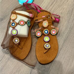 Hot lava leather sandals made in Bali ladies boho hippie sandals size 7.5 EU 38